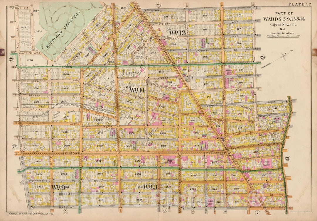 Historic Map : Atlas City of Newark, Newark 1901 Plate 022 , Vintage Wall Art