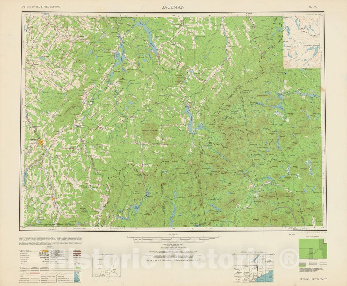 Historic Map : USGS 1:250,000 Topographic Maps, Jackman 1962 , Vintage Wall Art