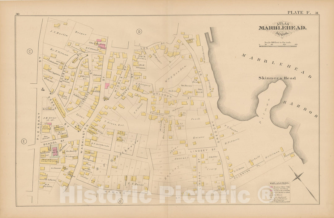 Historic Map : Atlas of Marblehead, Marblehead 1881 Plate F , Vintage Wall Art