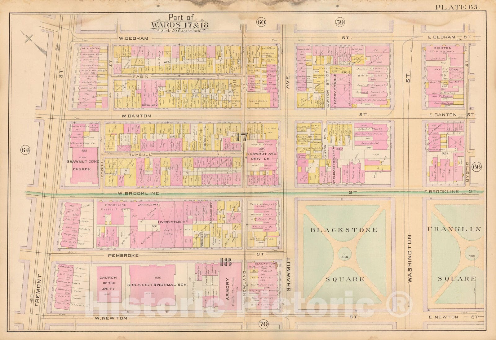 Historic Map : Atlas City of Boston, City Proper, Vol. 2, Boston 1888 Plate 065 , Vintage Wall Art