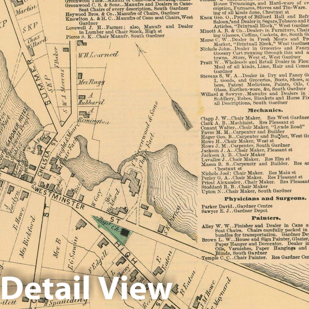 Historic Map : Atlas of Worcester County, Massachsuetts, South Gardner 1870 , Vintage Wall Art