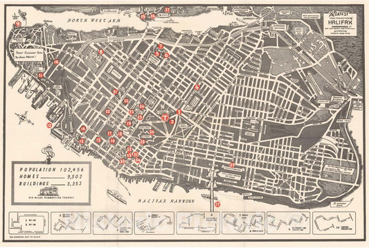 Historic Map : Halifax 1952 , Vintage Wall Art