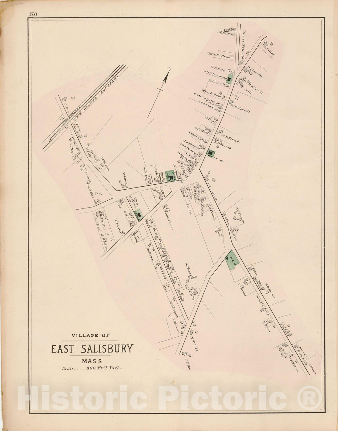 Historic Map : Atlas of Essex County, Salisbury 1884 , v2, Vintage Wall Art