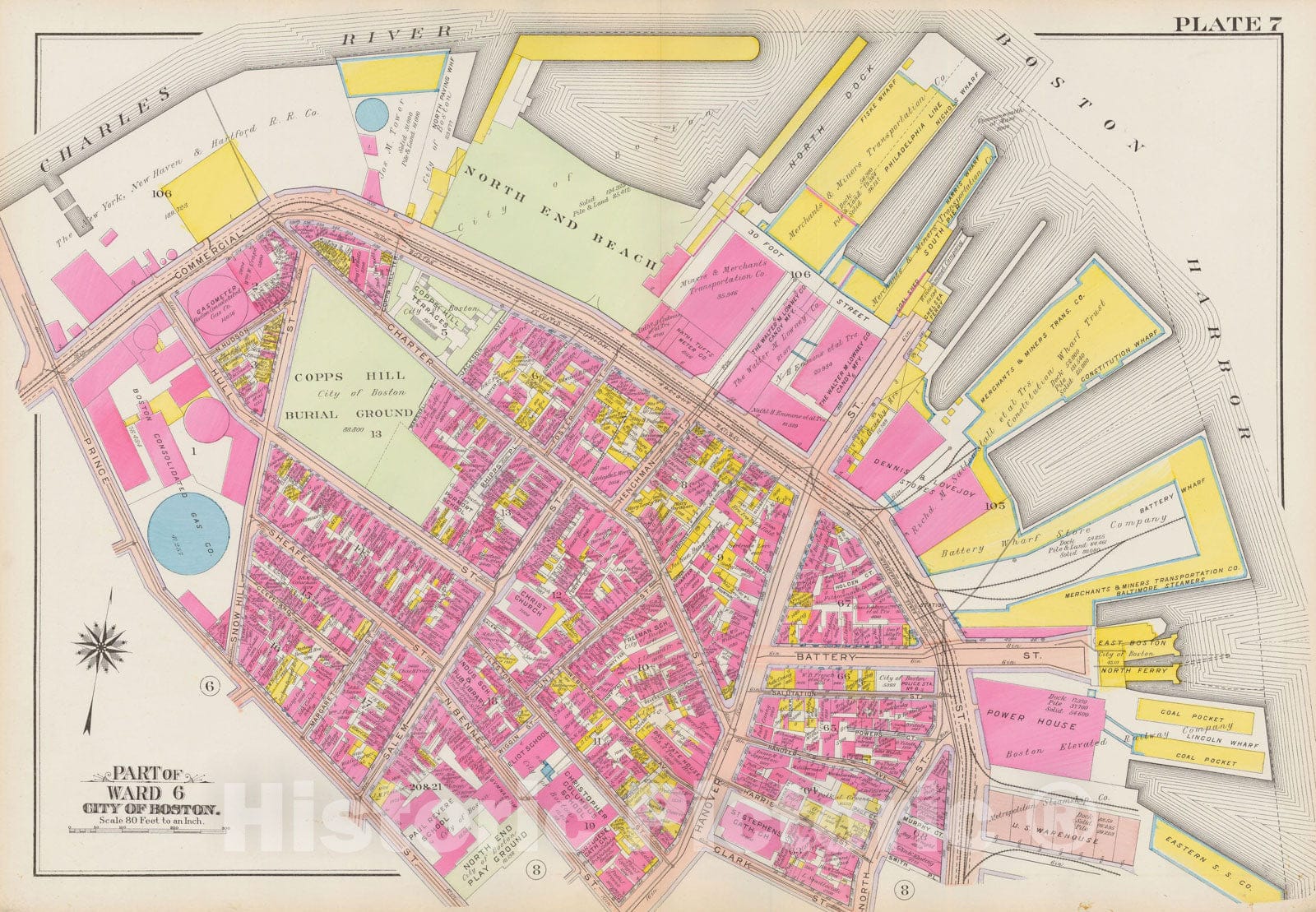Historic Map : Atlas City of Boston: Boston Proper and Back Bay, Boston 1908 Plate 007 , Vintage Wall Art