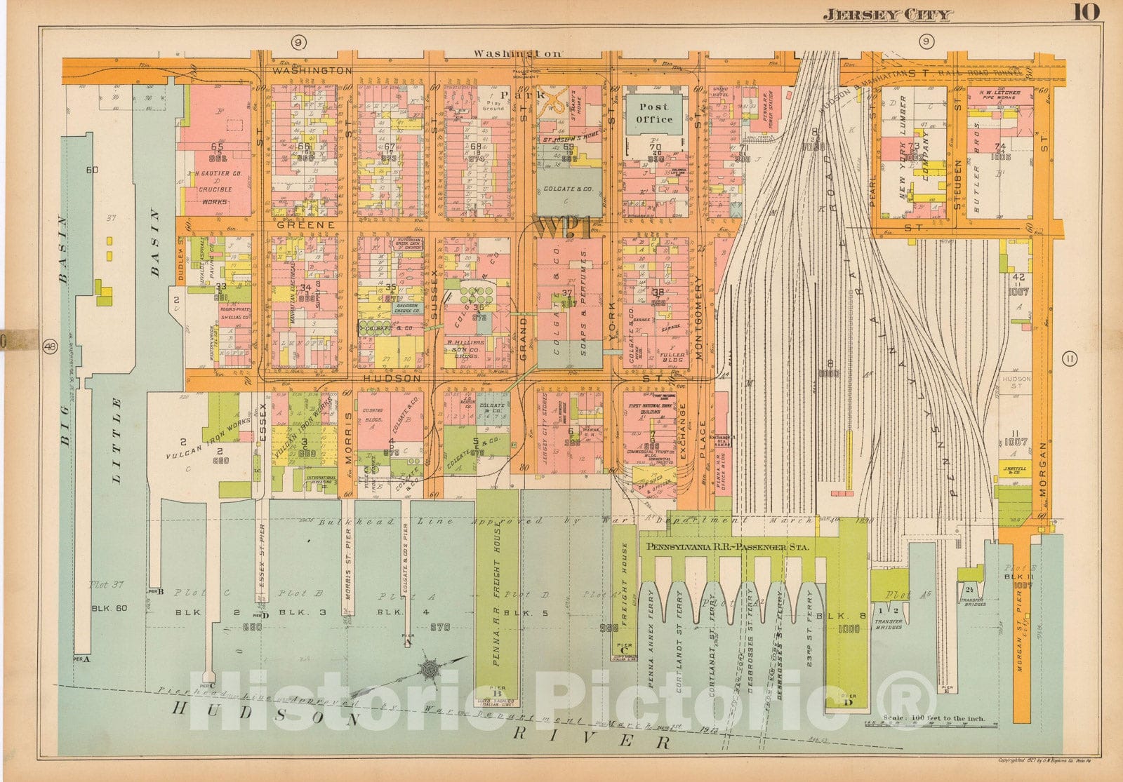Historic Map : Plat Book of Jersey City, 1928 Plate 010 , Vintage Wall Art