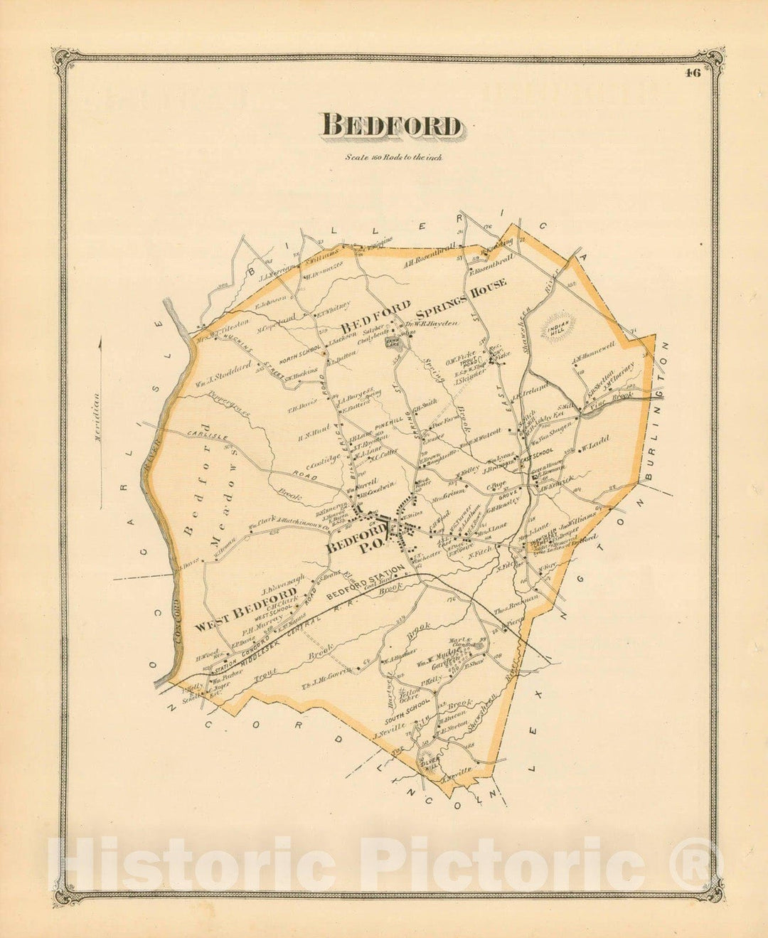 Historic Map : County Atlas of Middlesex Massachusetts, Bedford 1875 , Vintage Wall Art
