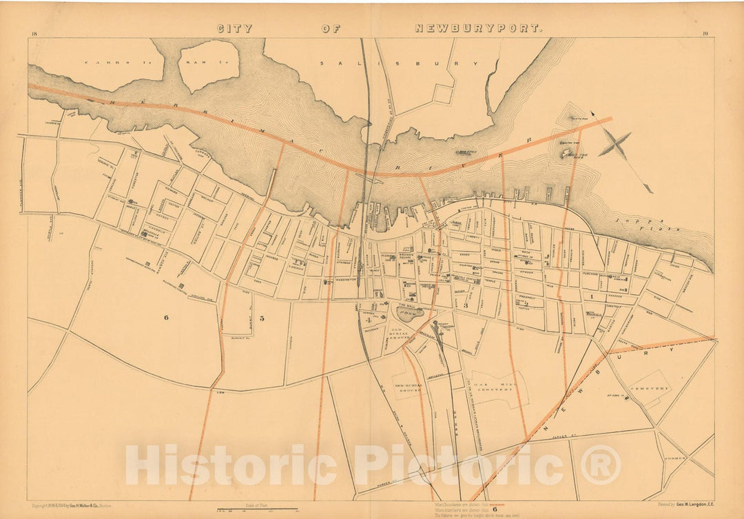 Historic Map : Atlas of Massachusetts, Newburyport 1904 , Vintage Wall Art