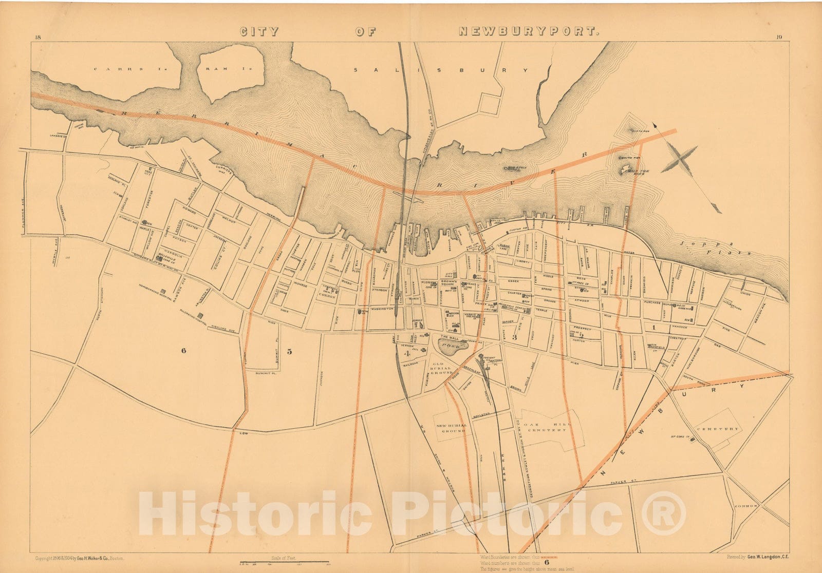 Historic Map : Atlas of Massachusetts, Newburyport 1904 , Vintage Wall Art