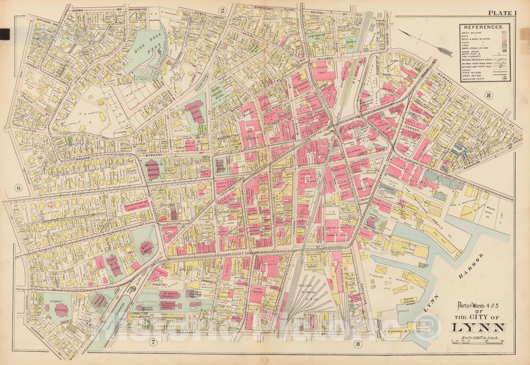 Historic Map : Atlas of Lynn, Swampscott and Saugus, Lynn 1905 Plate 001 , Vintage Wall Art