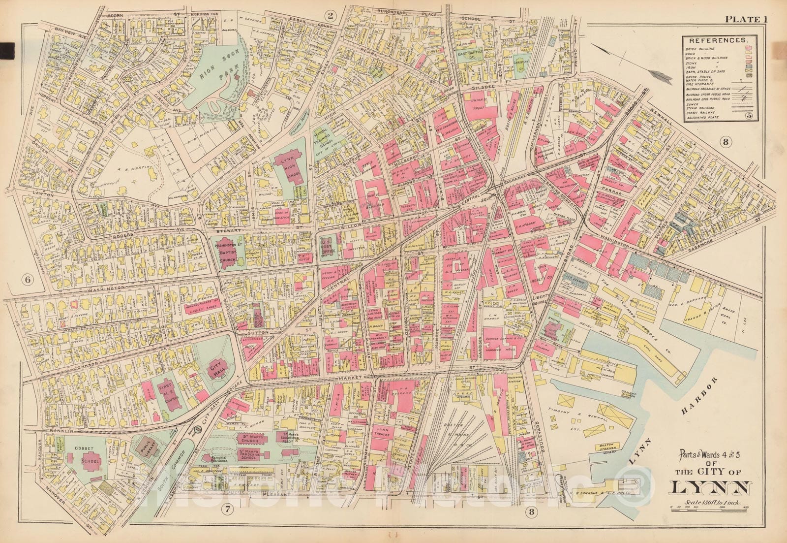 Historic Map : Atlas of Lynn, Swampscott and Saugus, Lynn 1905 Plate 001 , Vintage Wall Art