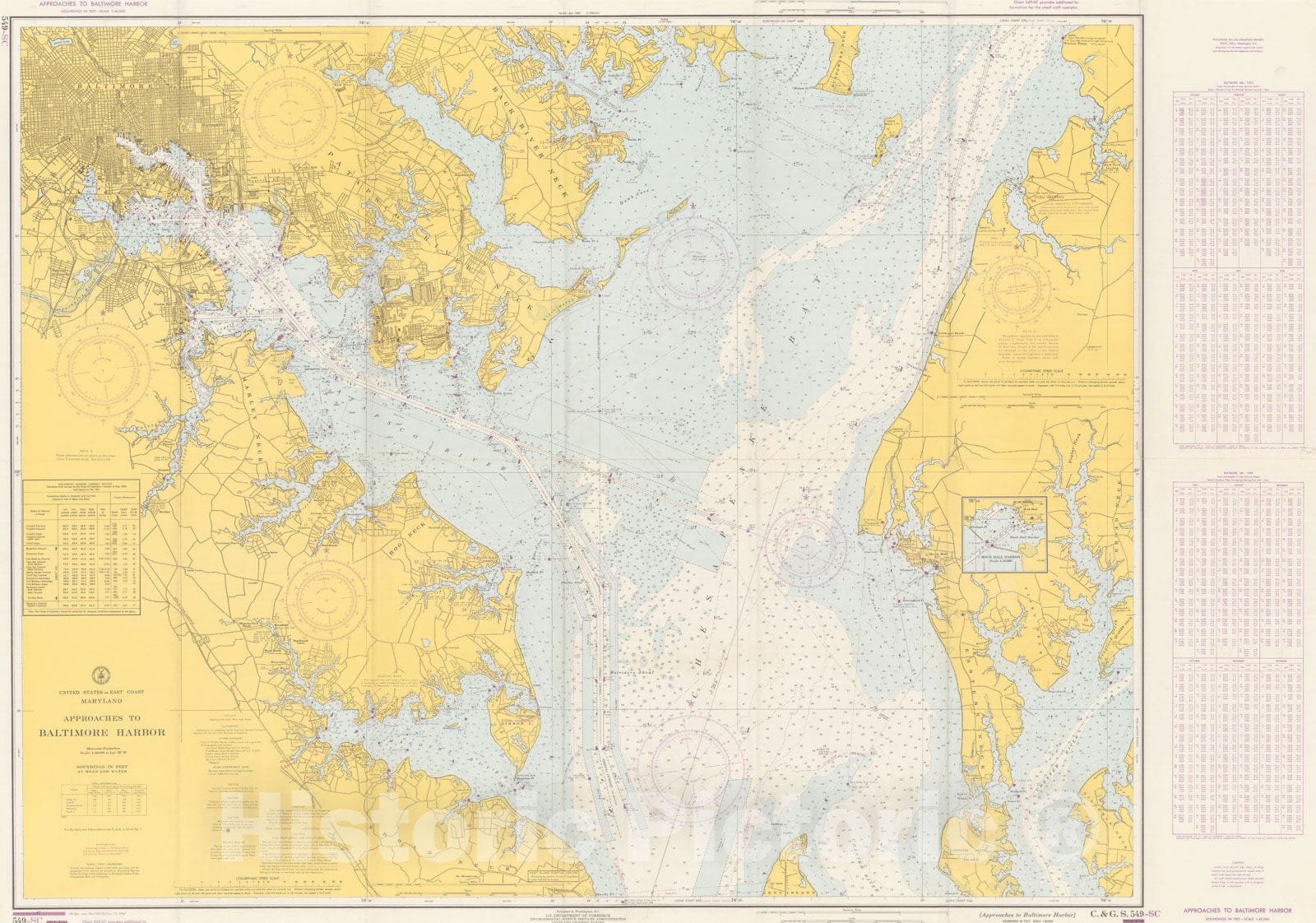 Historic Map : Approaches to Baltimore Harbor 1967 , Vintage Wall Art