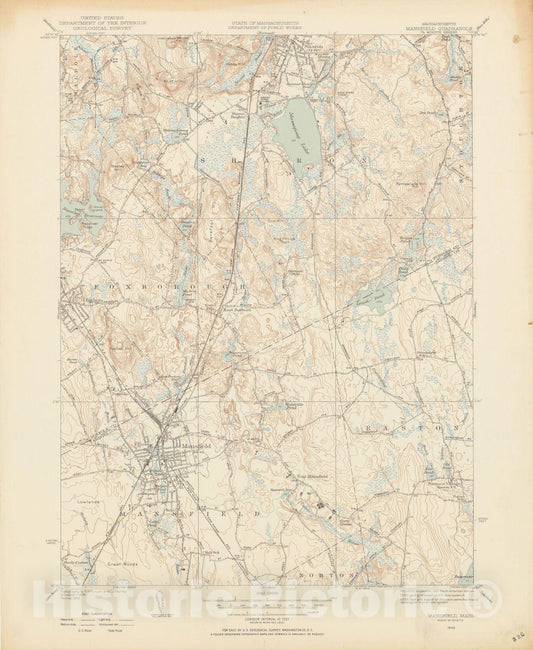 Historic Map : USGS 7.5 Minute Sheets and Quadrangles, Foxborough & Mansfield & Sharon 1946 Topographic Map , Vintage Wall Art
