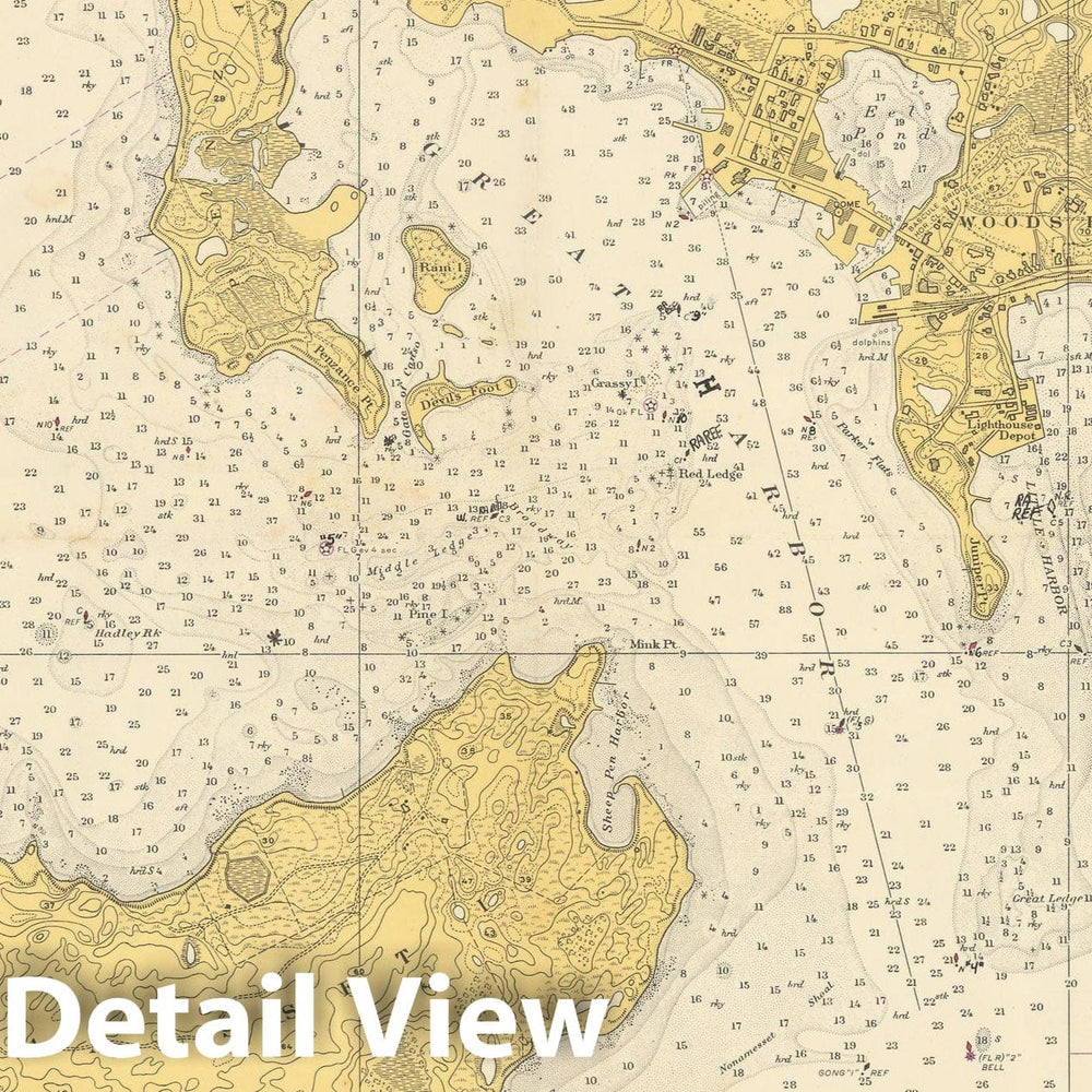 Historic Map : Falmouth & Wood's Hole 1936 Topographic Map , Vintage Wall Art