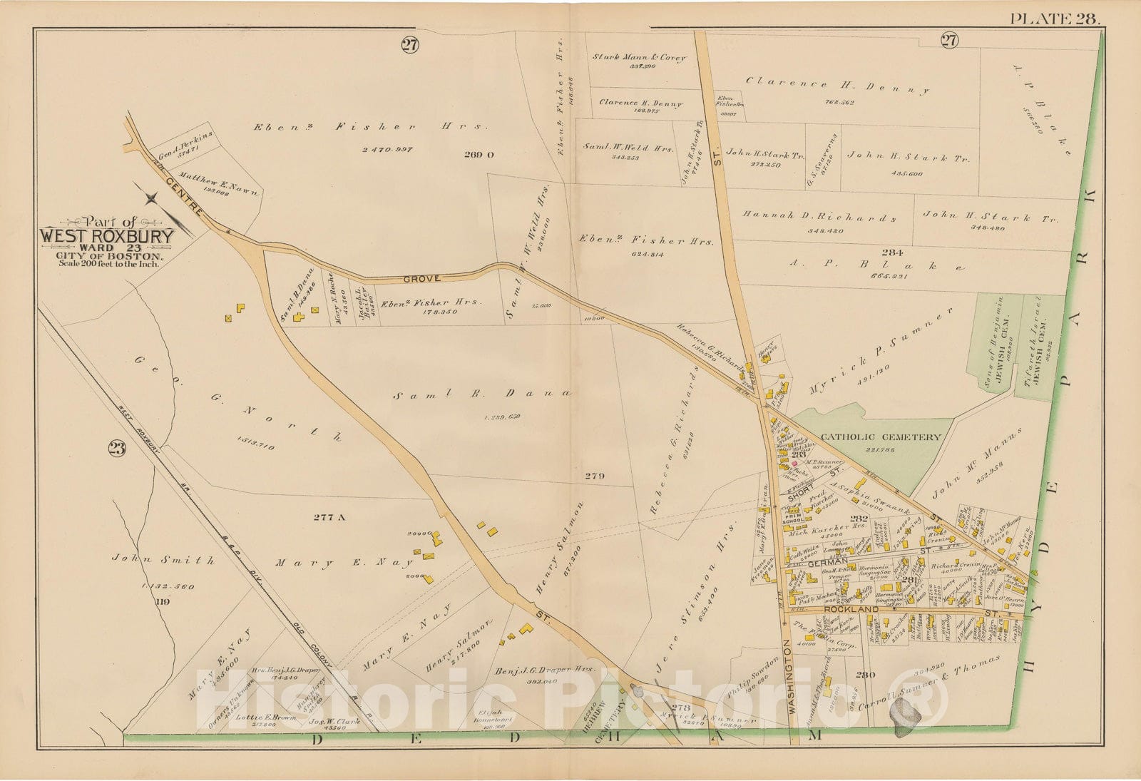 Historic Map : Atlas City of Boston, West Roxbury 1890 Plate 028 , Vintage Wall Art