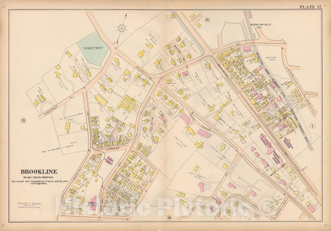 Historic Map : Atlas Town of Brookline, Brookline 1897 Plate 017 , Vintage Wall Art