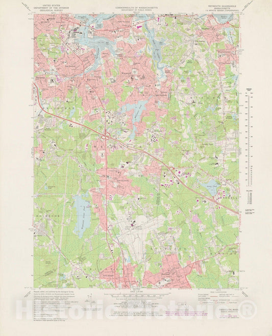 Historic Map : USGS 7.5 Minute Sheets and Quadrangles, Braintree & Quincy & Weymouth 1979 Topographic Map , Vintage Wall Art