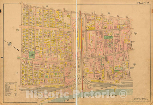 Historic Map : Atlas City of Springfield and The Town of Longmeadow 1910 Plate 002 , Vintage Wall Art