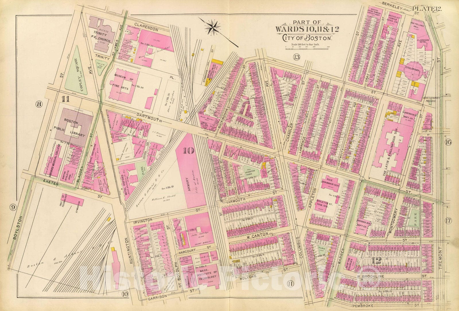 Historic Map : Boston 1895 Plate 012 , Atlas City of Boston Proper & Roxbury , Vintage Wall Art