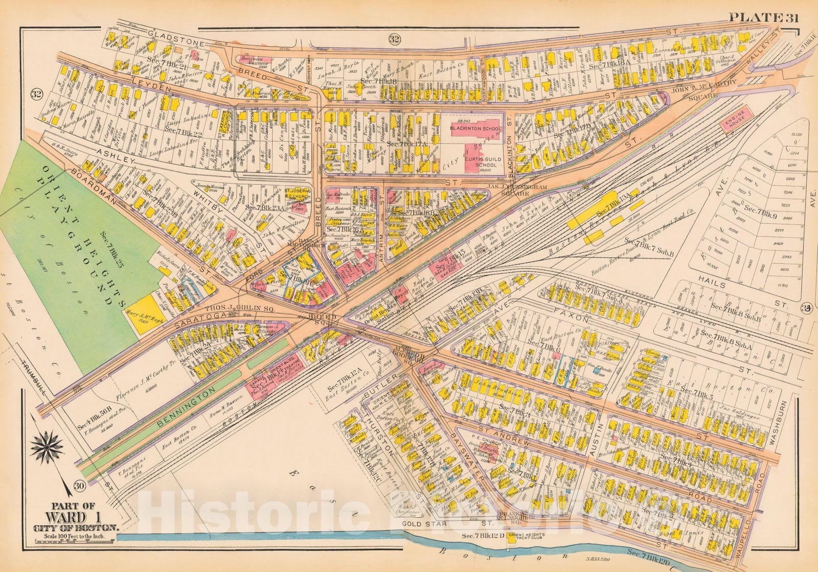 Historic Map : Atlas City of Boston: Charlestown and East Boston, East Boston 1922 Plate 031 , Vintage Wall Art
