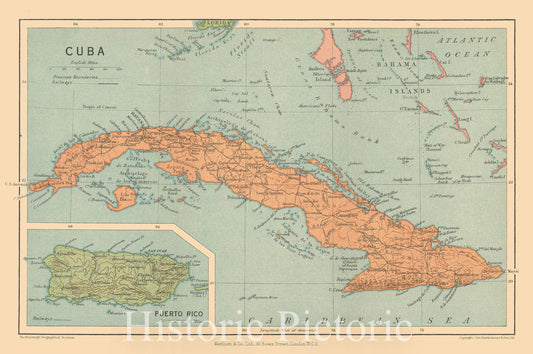 Historic Map : Pocket Guide to the West Indies, Cuba & Puerto Rico 1939 , Vintage Wall Art