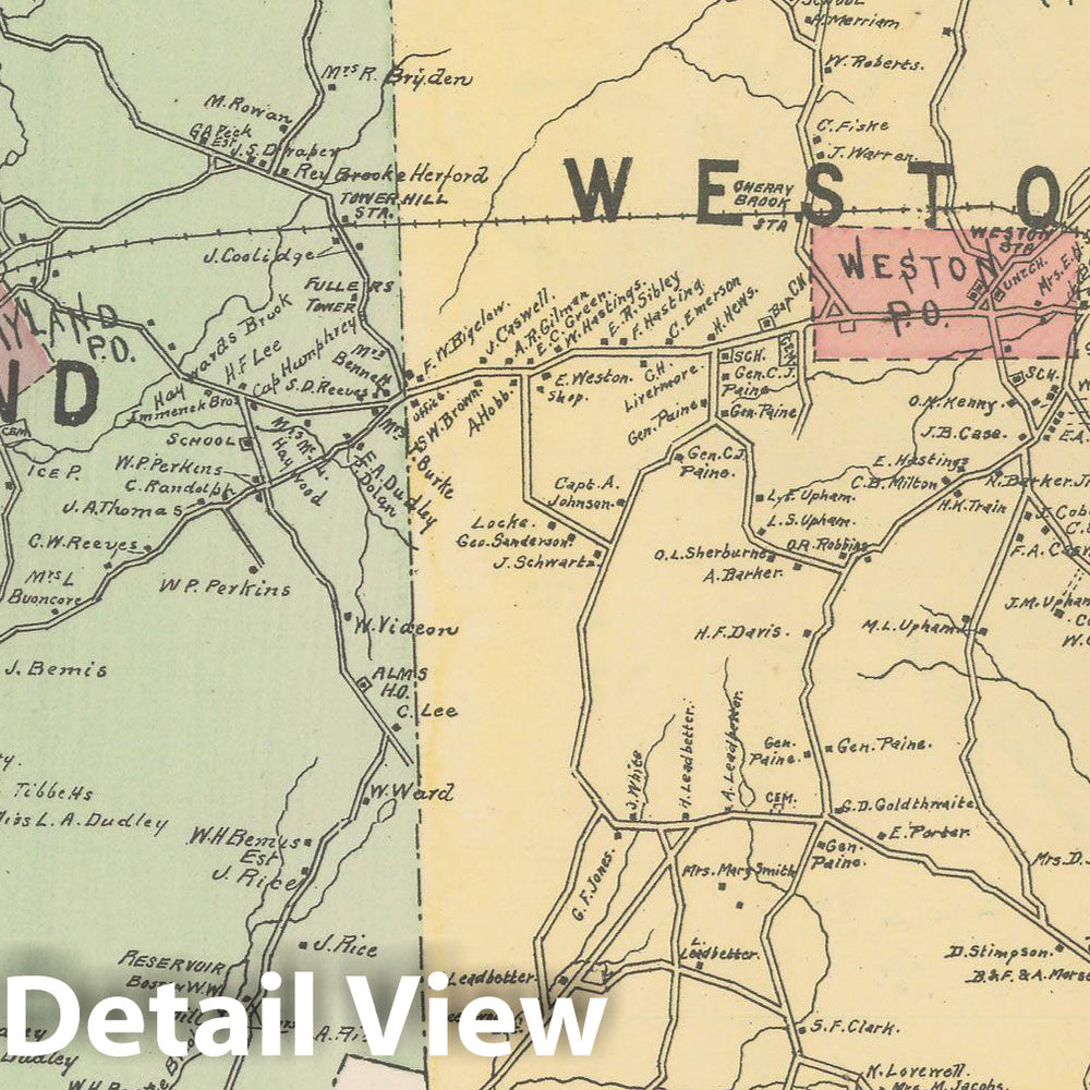 Historic Map : Atlas of Middlesex County, Massachusetts, Wayland & Weston 1889 , v2, Vintage Wall Art
