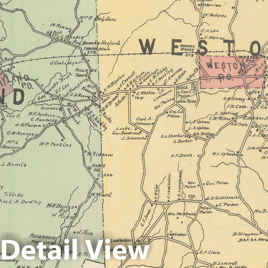 Historic Map : Atlas of Middlesex County, Massachusetts, Wayland & Weston 1889 , v2, Vintage Wall Art