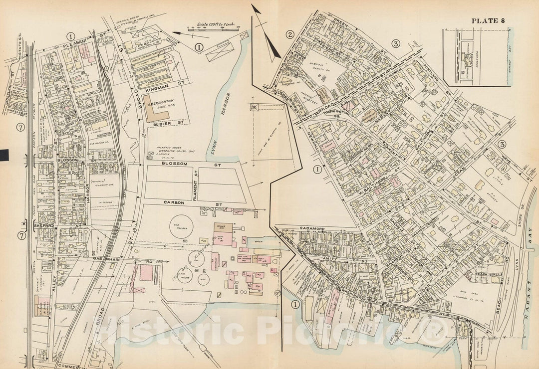 Historic Map : Atlas of Lynn, Nahant & Swampscott, Lynn 1924 Plate 008 , Vintage Wall Art