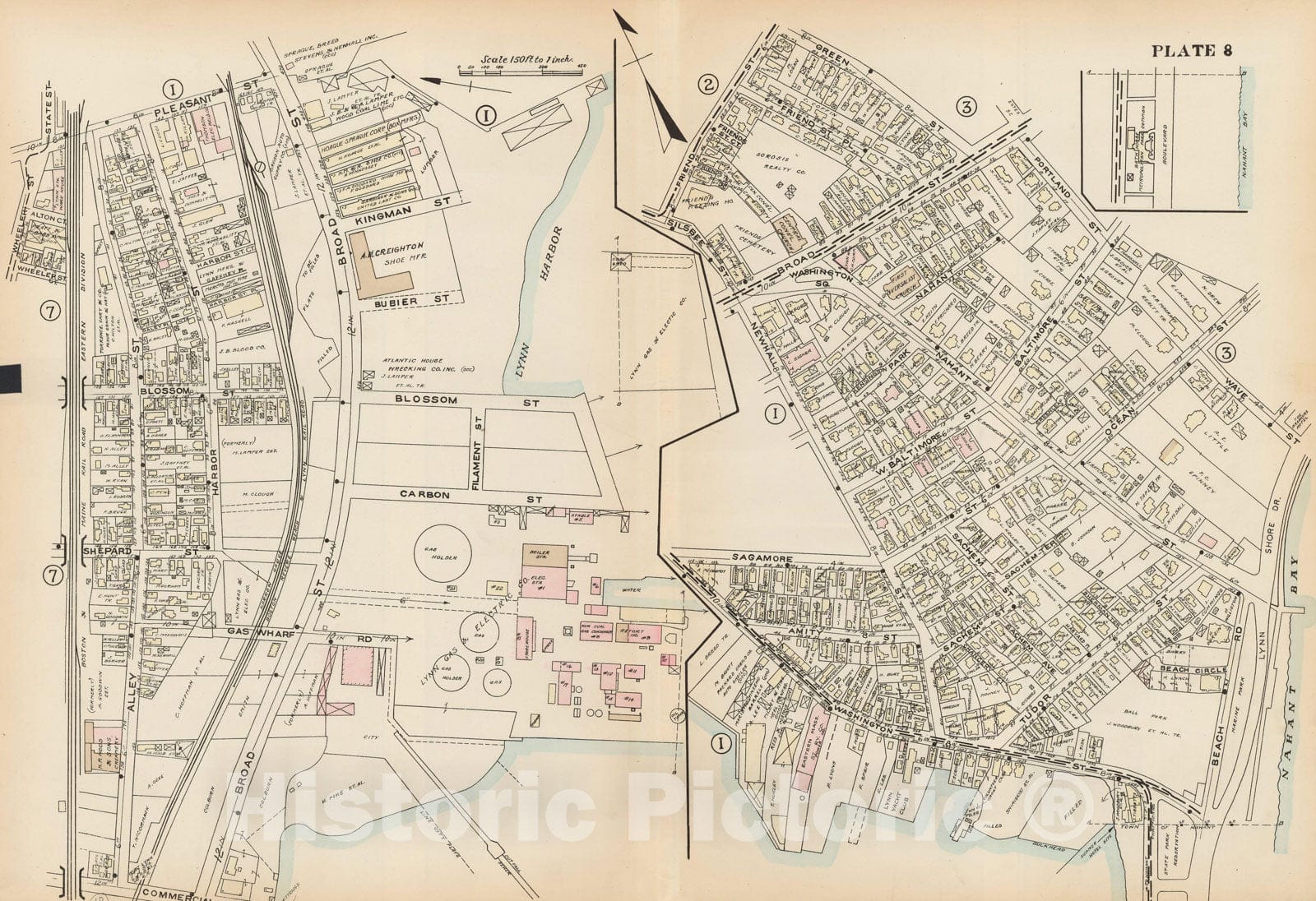 Historic Map : Atlas of Lynn, Nahant & Swampscott, Lynn 1924 Plate 008 , Vintage Wall Art