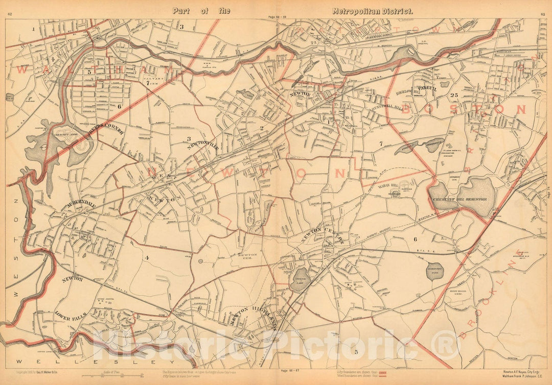 Historic Map : Atlas of Massachusetts, Newton 1891 , Vintage Wall Art