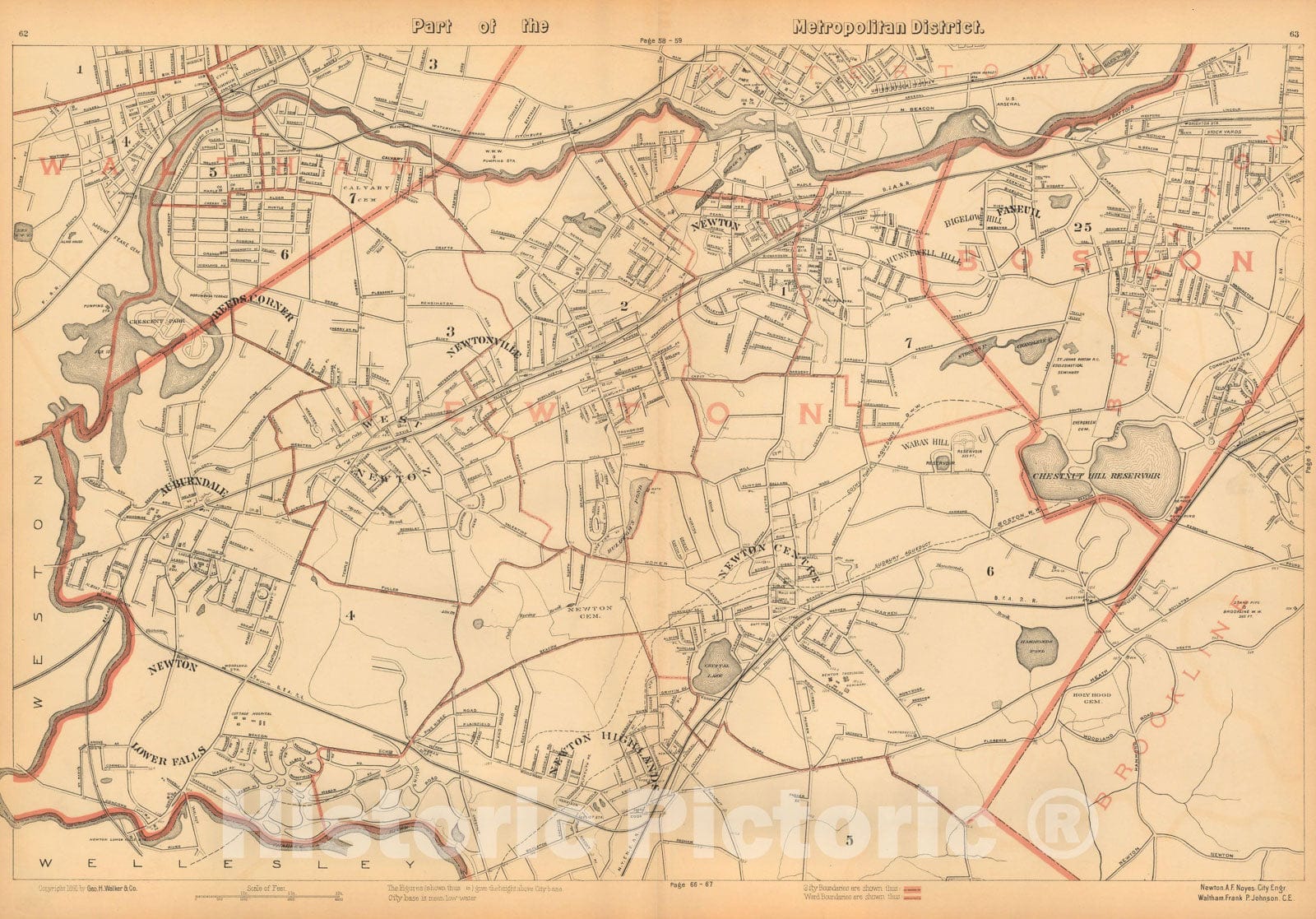 Historic Map : Atlas of Massachusetts, Newton 1891 , Vintage Wall Art