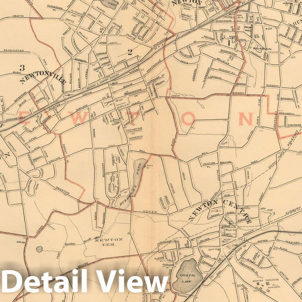 Historic Map : Atlas of Massachusetts, Newton 1891 , Vintage Wall Art