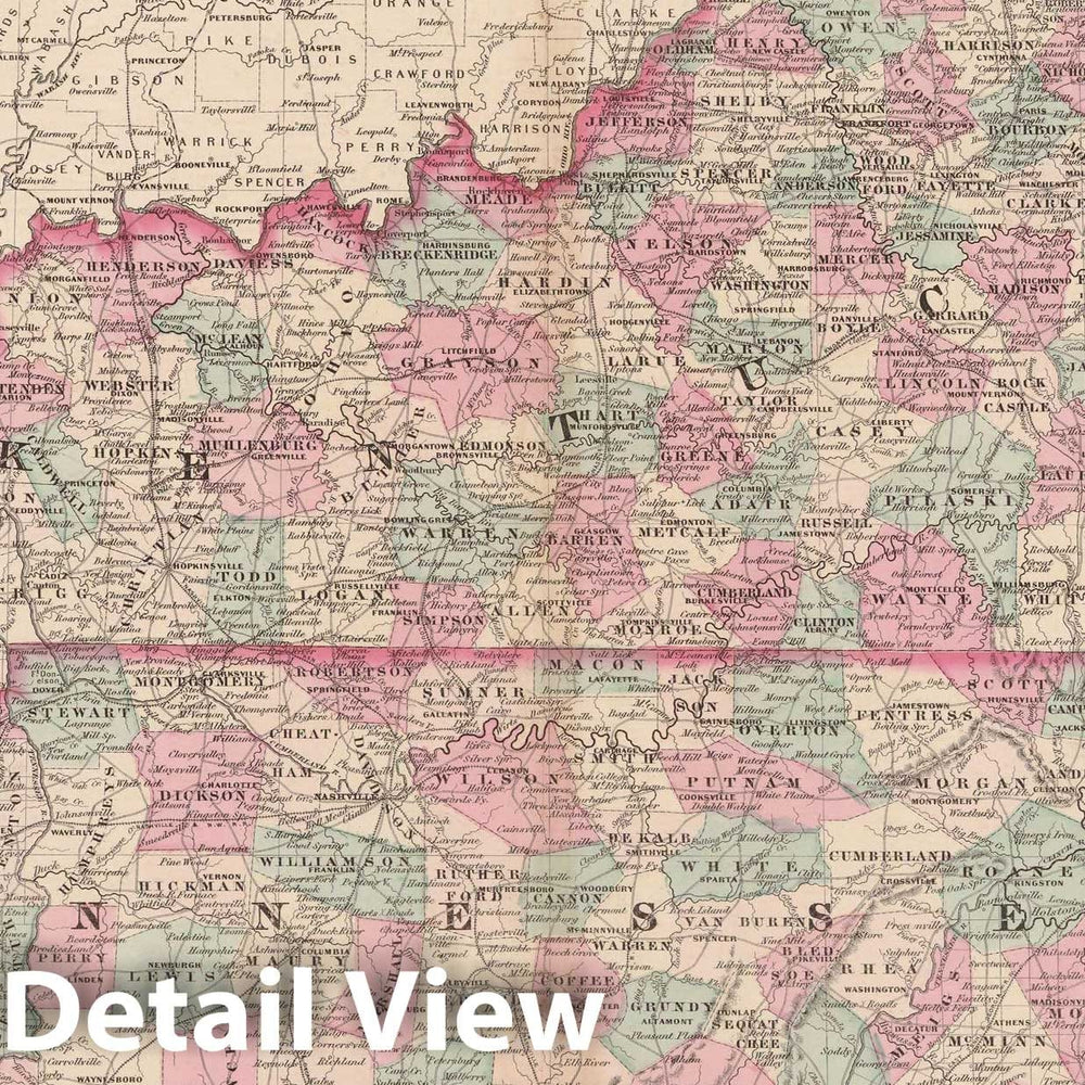 Historic Map : Kentucky & Tennessee 1873 , Family Atlas World , Vintage Wall Art