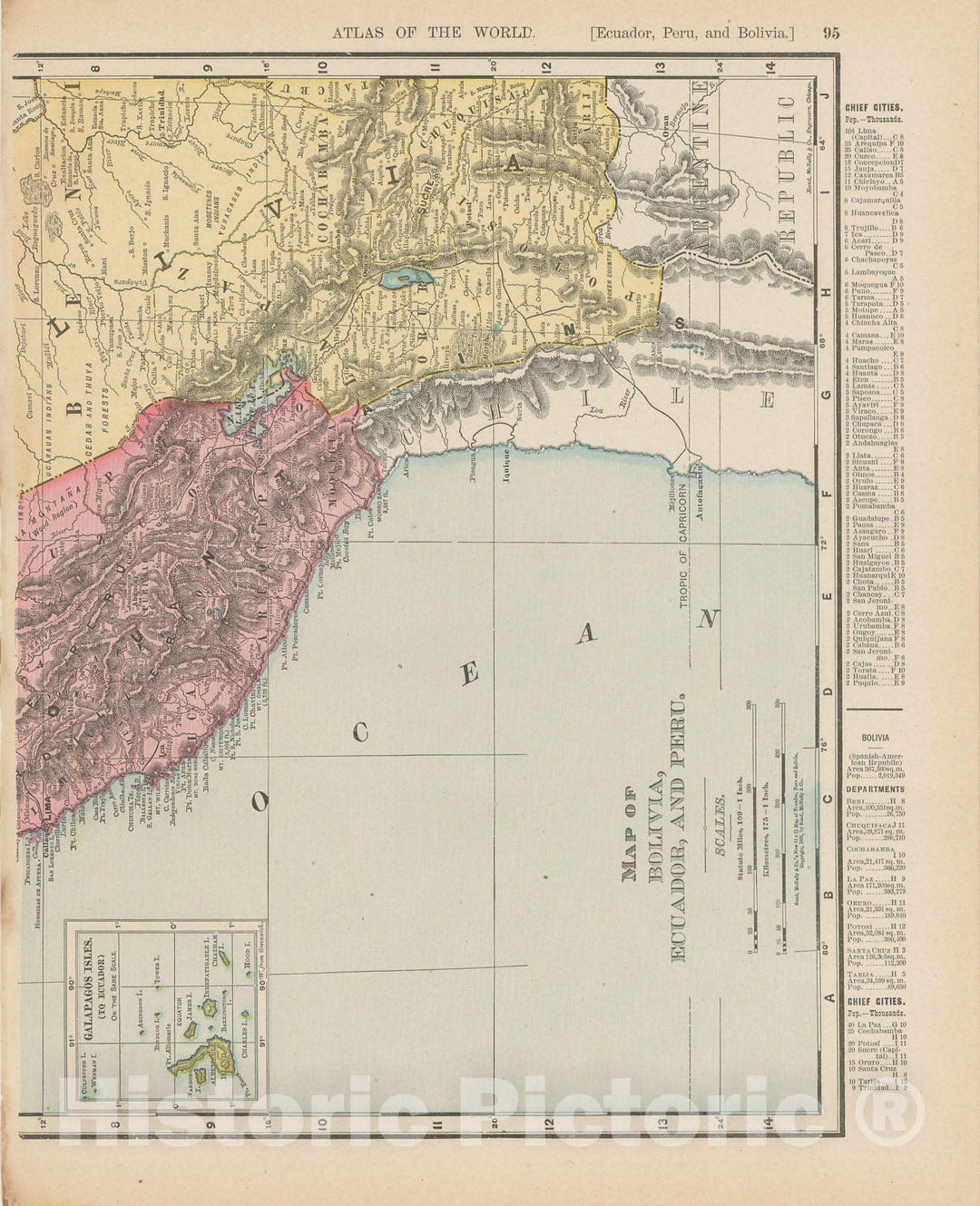 Historic Map : Ecuador & Peru & Bolivia 1900 , Universal Atlas World , v2, Vintage Wall Art