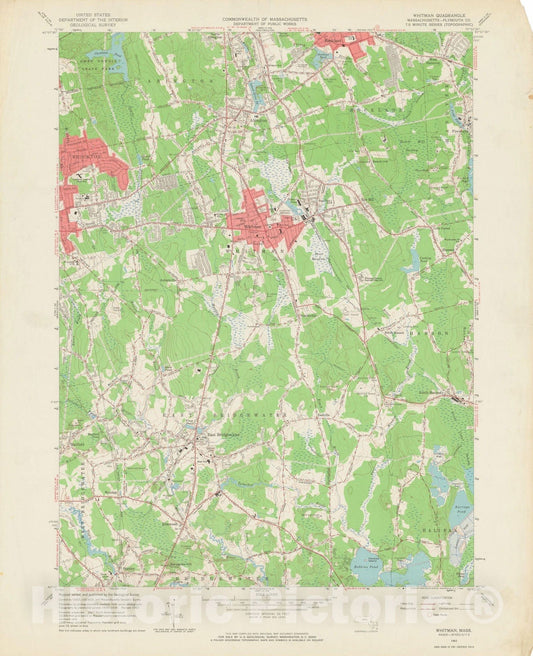 Historic Map : USGS 7.5 Minute Sheets and Quadrangles, Abington & Brockton & Whitman 1962 Topographic Map , Vintage Wall Art