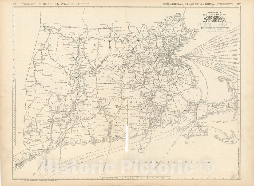 Historic Map : Connecticut & Massachusetts & Rhode Island 1925 , Vintage Wall Art