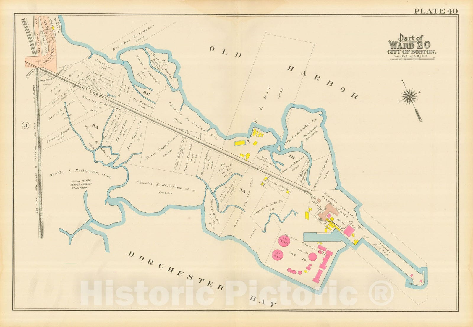 Historic Map : Atlas City of Boston, Dorchester, Dorchester 1910 Plate 040 , Vintage Wall Art