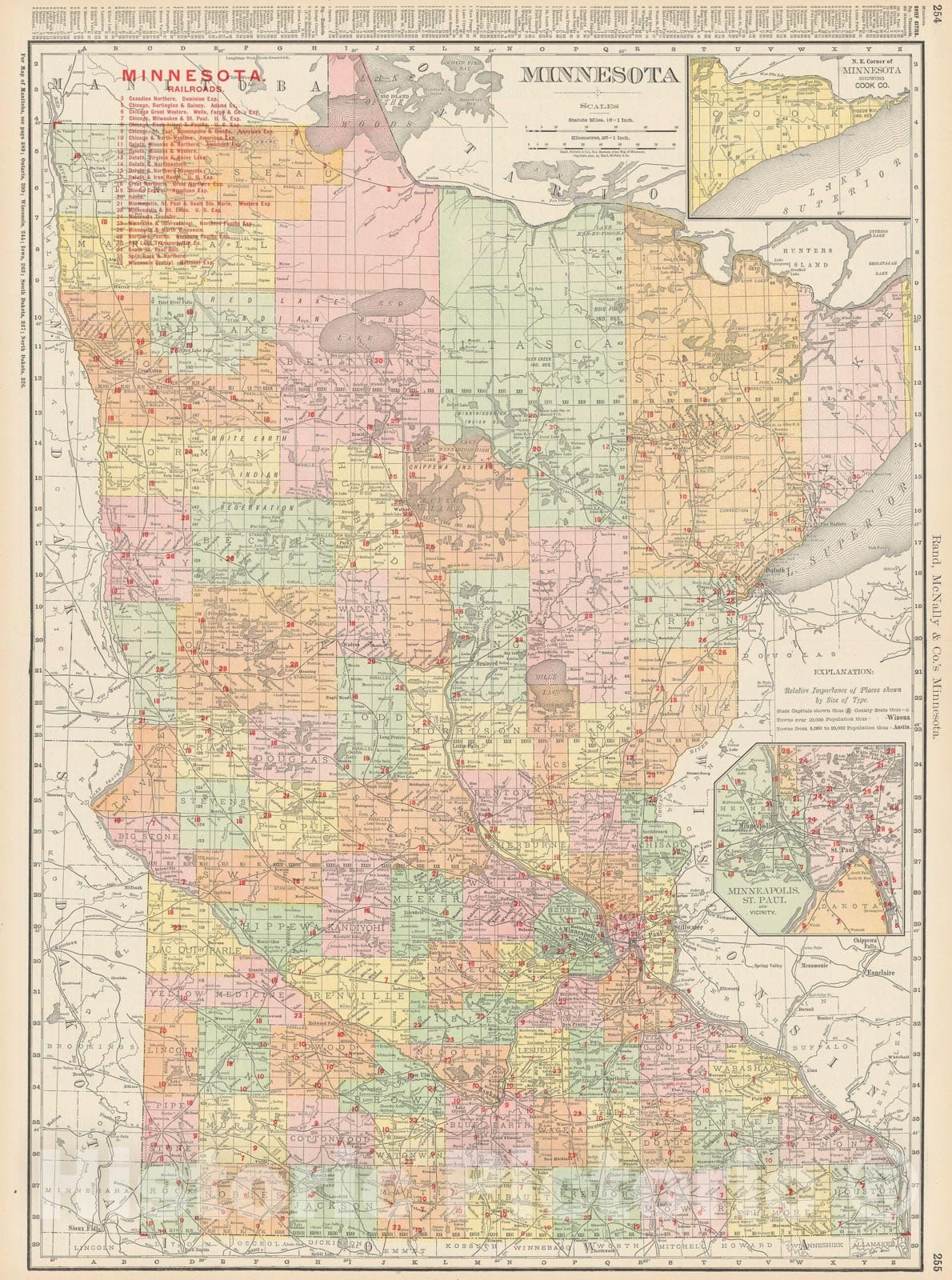 Historic Map : Minnesota 1903 , Rand McNally Business Atlas , Vintage Wall Art