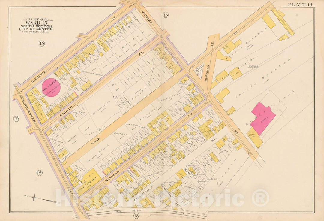 Historic Map : Atlas of South Boston, South Boston 1891 Plate 014 , Vintage Wall Art