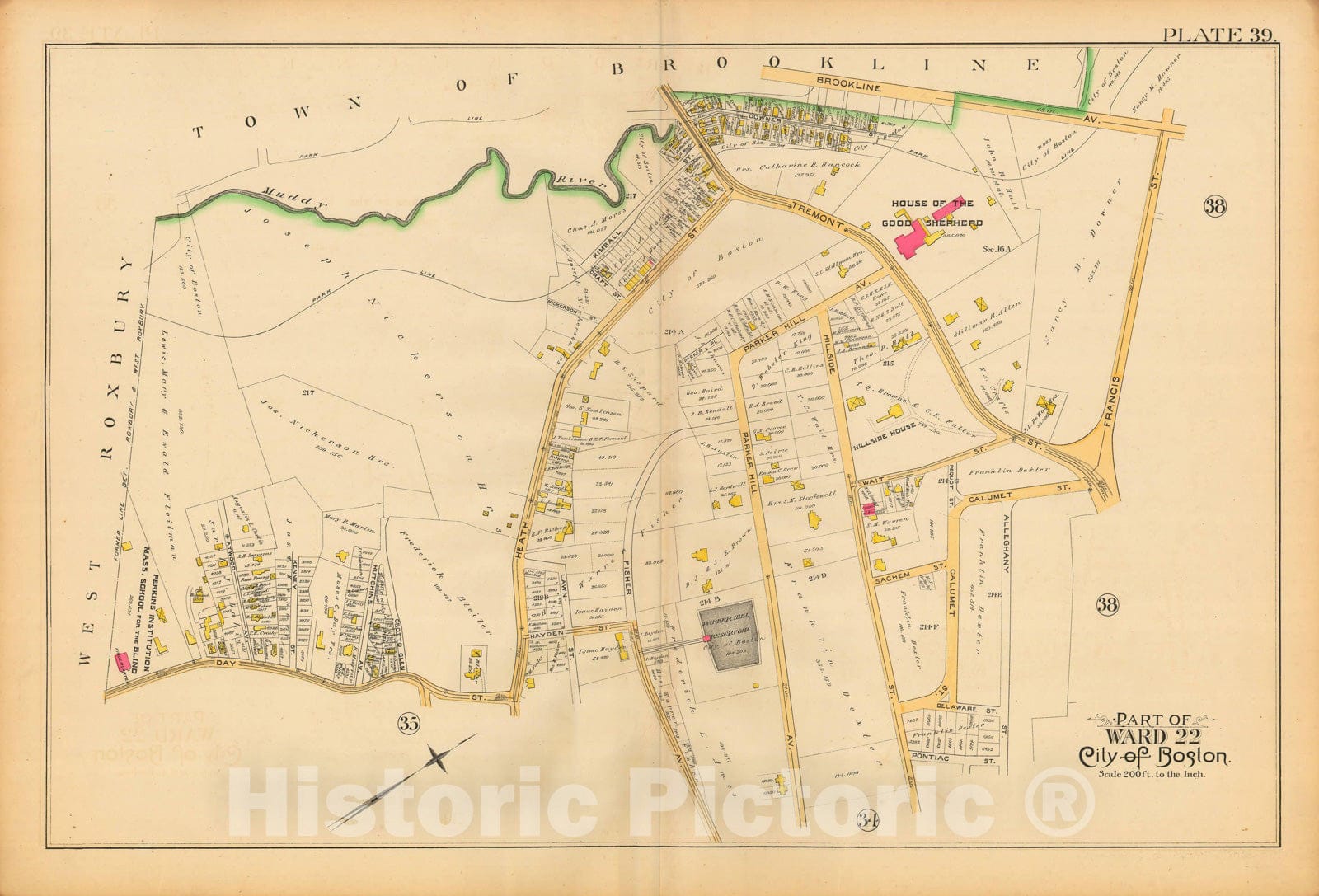 Historic Map : Atlas City of Boston, City Proper and Roxbury, Boston 1890 Plate 039 , Vintage Wall Art