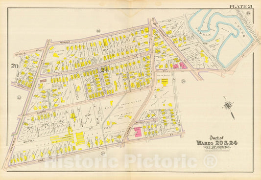 Historic Map : Atlas City of Boston, Dorchester, Dorchester 1910 Plate 021 , Vintage Wall Art