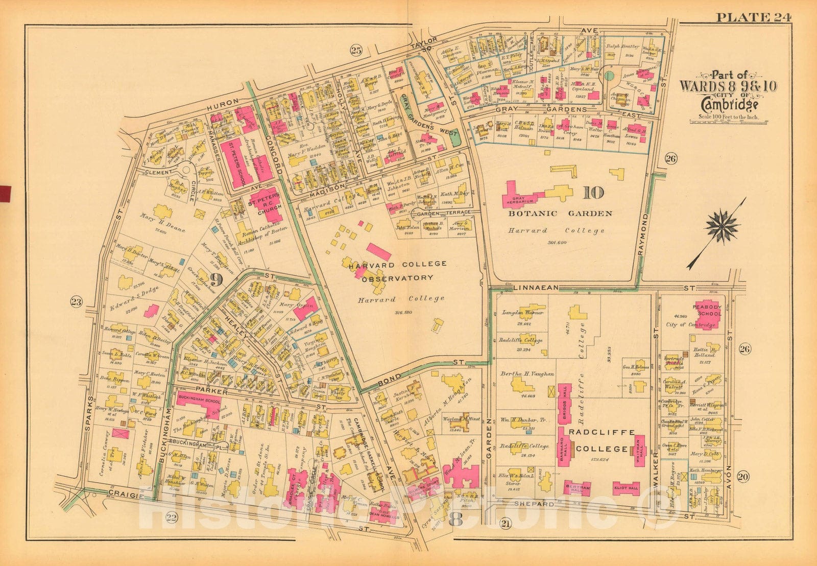 Historic Map : Atlas City of Cambridge, Massachusetts, Cambridge 1930 Plate 024 , Vintage Wall Art