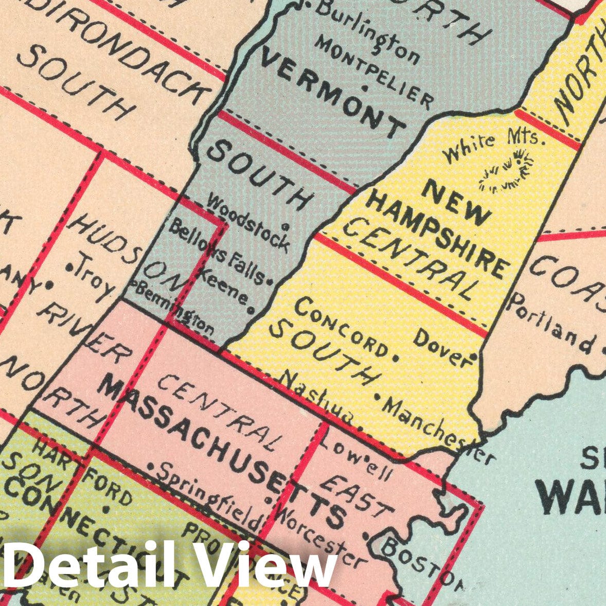 Historic Map : Territory Covered by Walker's Automobile Map 1910 , Vintage Wall Art