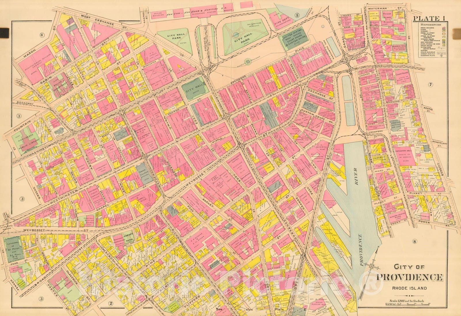 Historic Map : Atlas City of Providence Rhode Island, Providence 1908 Plate 001 , Vintage Wall Art