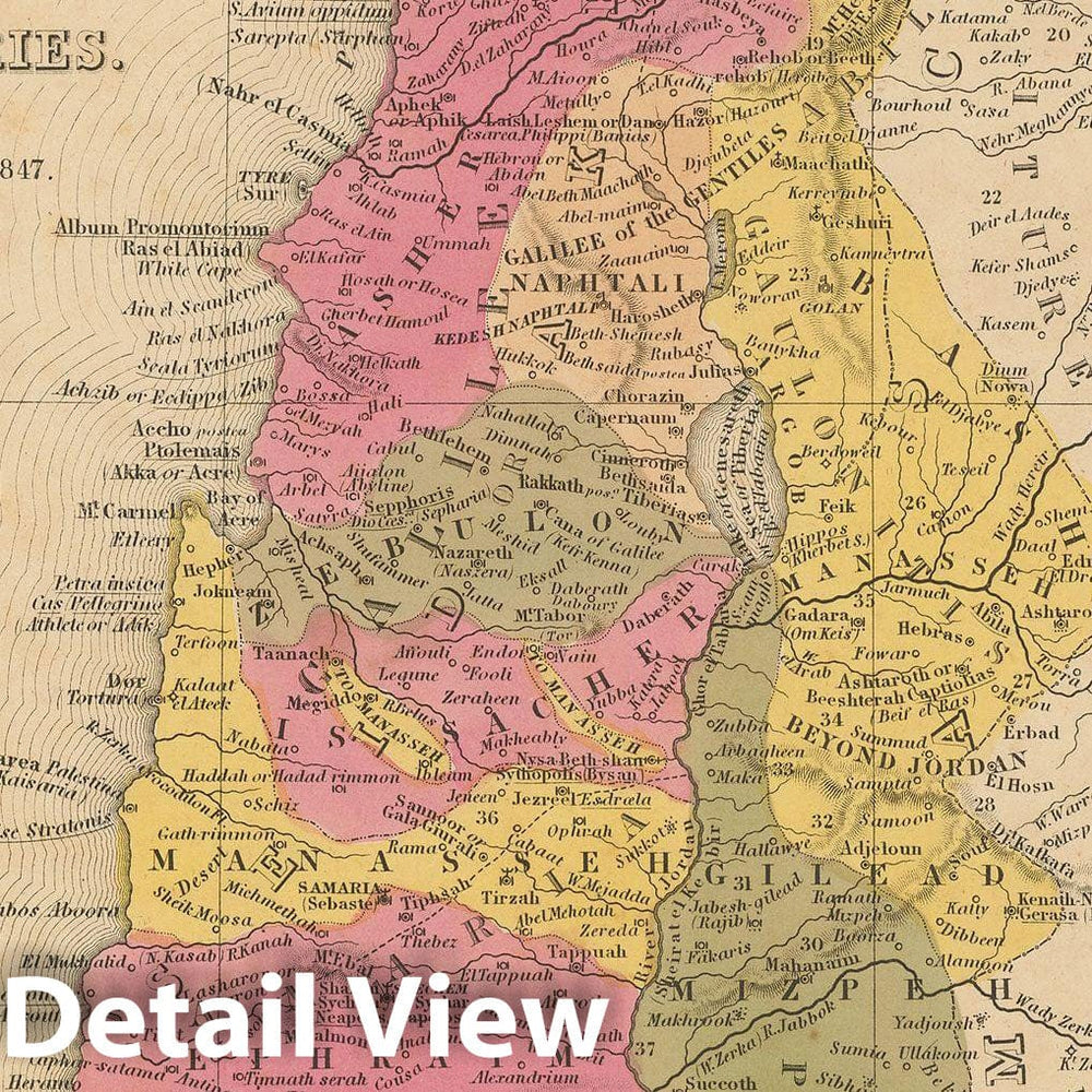 Historic Map : Israel & Palestine 1847 , A New Universal Atlas of the World , Vintage Wall Art