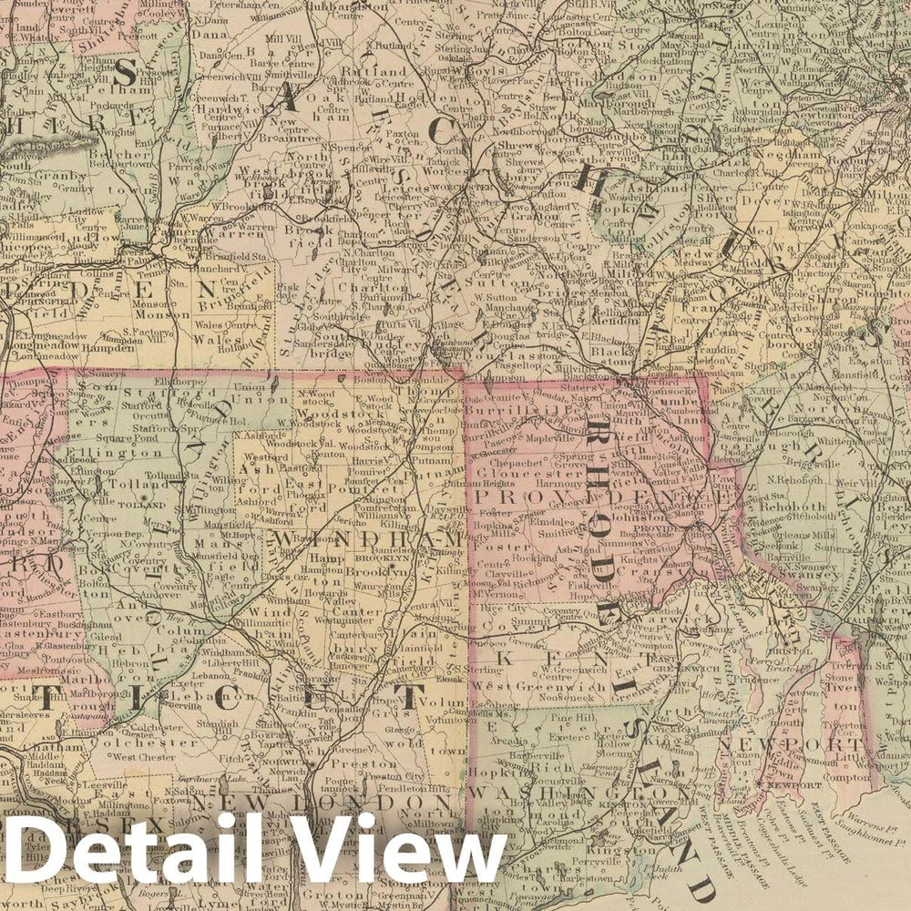 Historic Map : Connecticut & Massachusetts & Rhode Island 1882 , Mitchell's New General Atlas , Vintage Wall Art