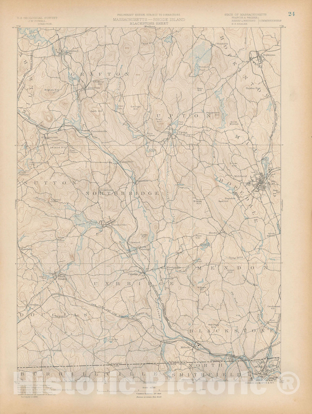 Historic Map : Atlas of Massachusetts, Grafton & Hopedale & Hopkinton & Milford & Northbridge 1890 Page 24 , Vintage Wall Art