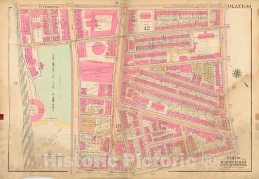 Historic Map : Atlas City of Boston, Boston 1912 Plate 030 , Vintage Wall Art