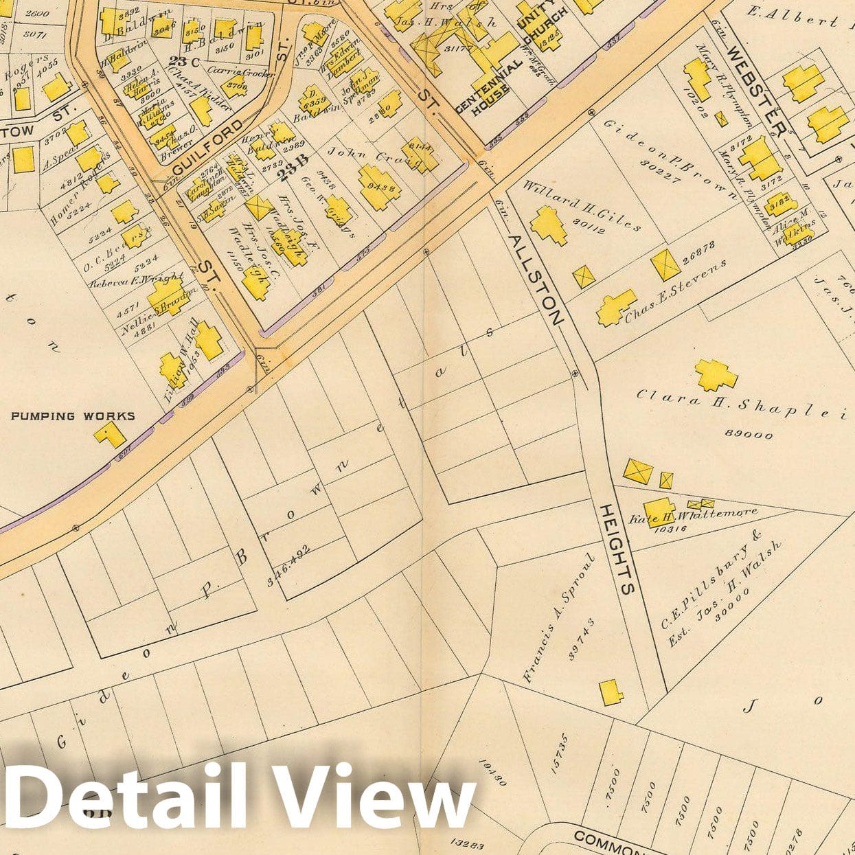 Historic Map : Atlas City of Boston, Volume 7, Brighton Mass., Brighton 1890 Plate 004 , Vintage Wall Art