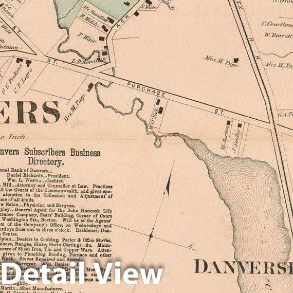 Historic Map : Atlas of Essex County Massachusetts, Danvers 1872 , Vintage Wall Art