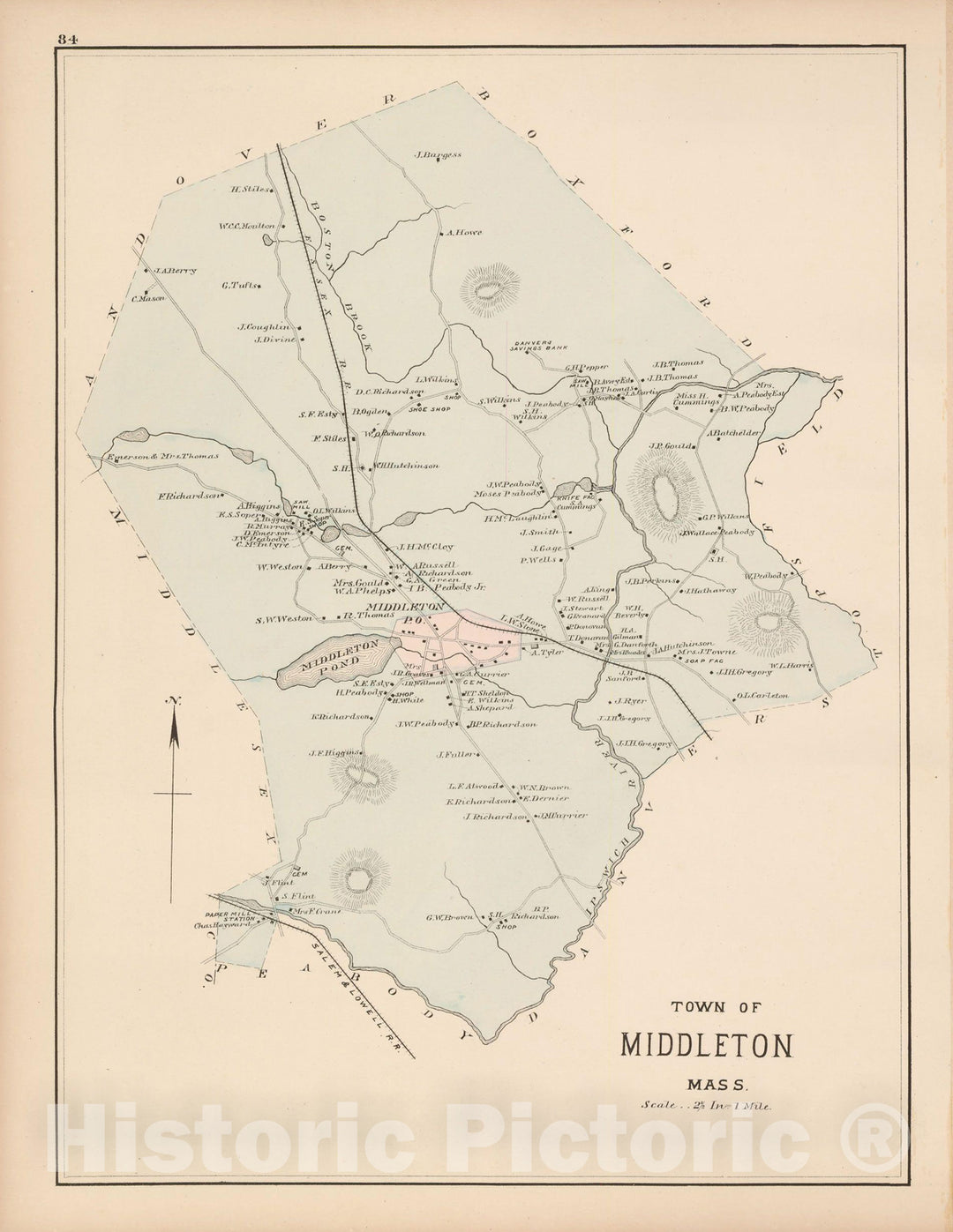 Historic Map : Atlas of Essex County, Middleton 1884 , Vintage Wall Art